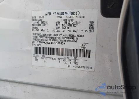 2019 Ford Edge Titanium from USA, damaged, VIN 2FMPK4K94KBB57409